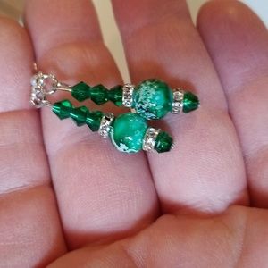 Green Dangles With Green Crystal Accents